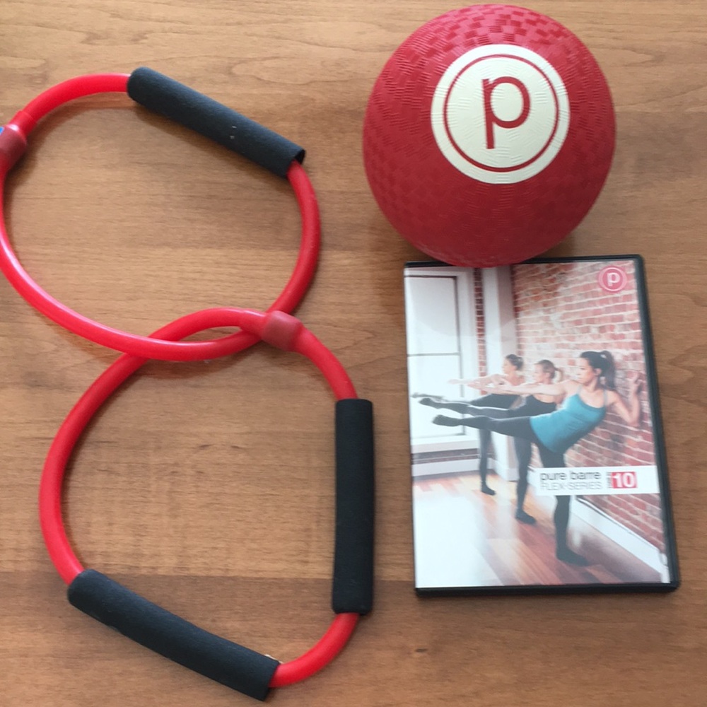 Pure barre DVD, ball and resistance band
